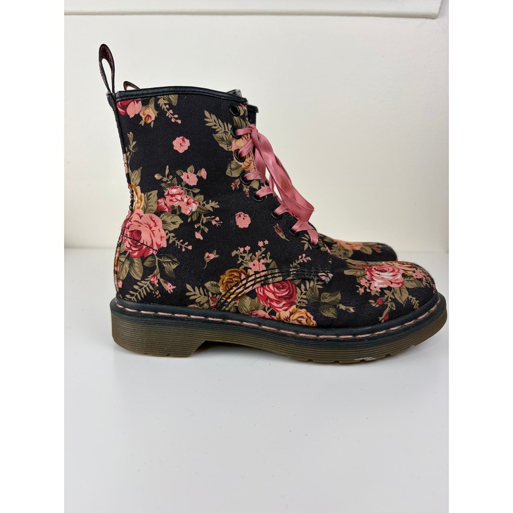 Dr Martens 11821 Victorian Flowers Floral Canvas Boots Pink Laces Womens 7